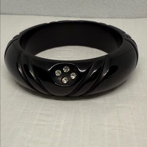 Vintage untested Black Bangle Bracelet Rhinestone Accents art deco excellence